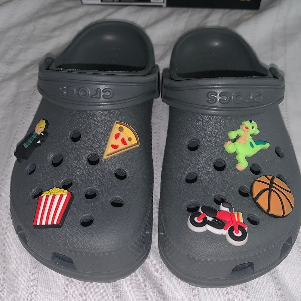 Grey Crocs ( Accessories Included )